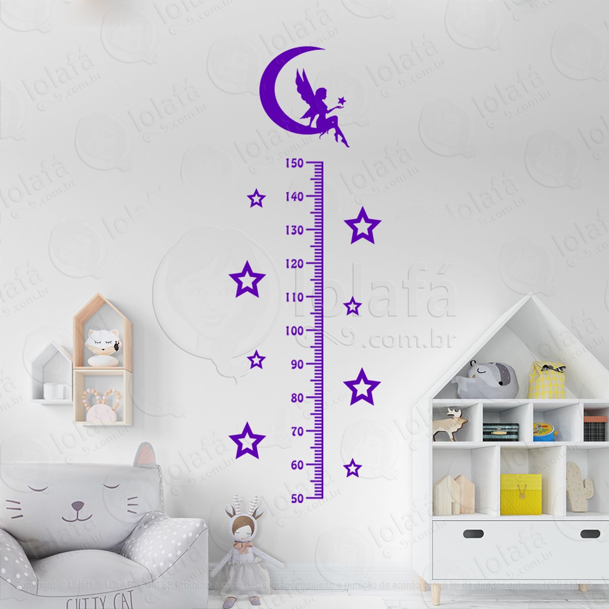 Fada e Estrelas Adesivo Régua de Crescimento Infantil, Medidor de Altura para Quarto, Porta e Parede Mod:219