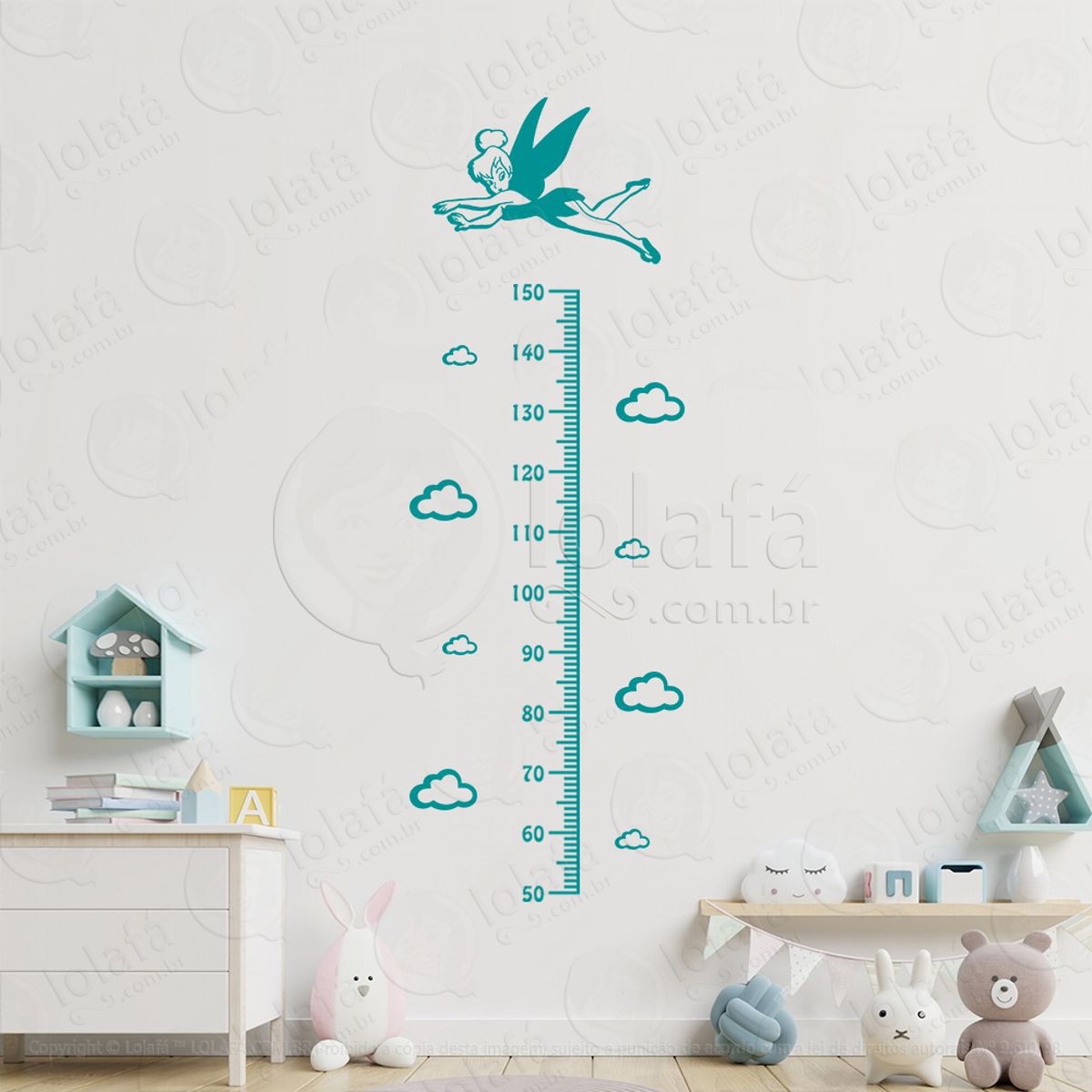 Fada e Nuvens Adesivo Régua de Crescimento Infantil, Medidor de Altura para Quarto, Porta e Parede Mod:226