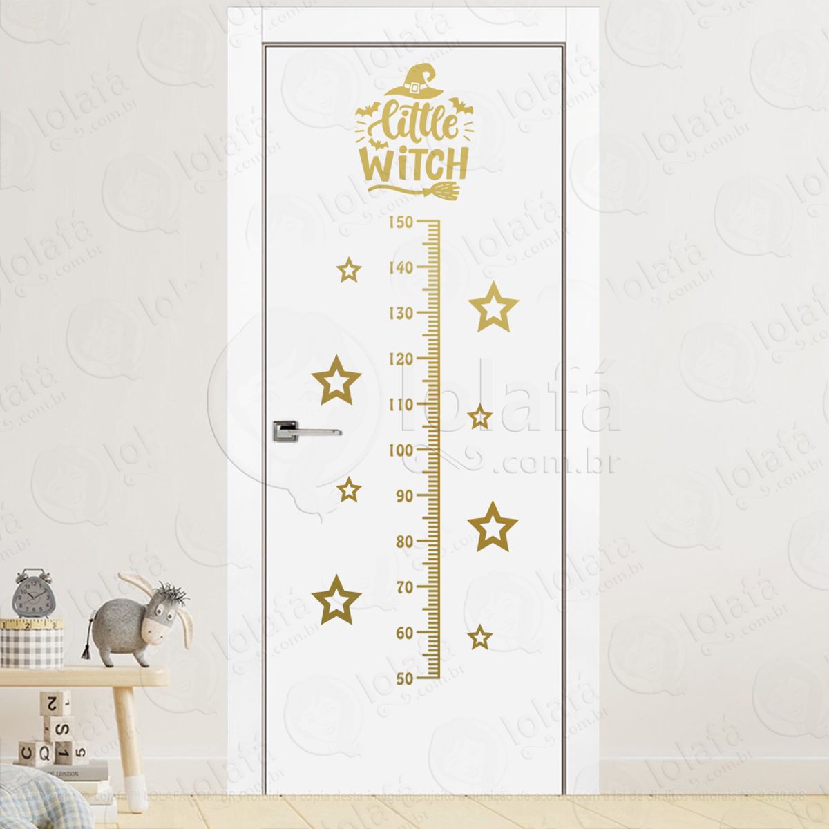 Little Witch e Estrelas Adesivo Régua de Crescimento Infantil, Medidor de Altura para Quarto, Porta e Parede Mod:229