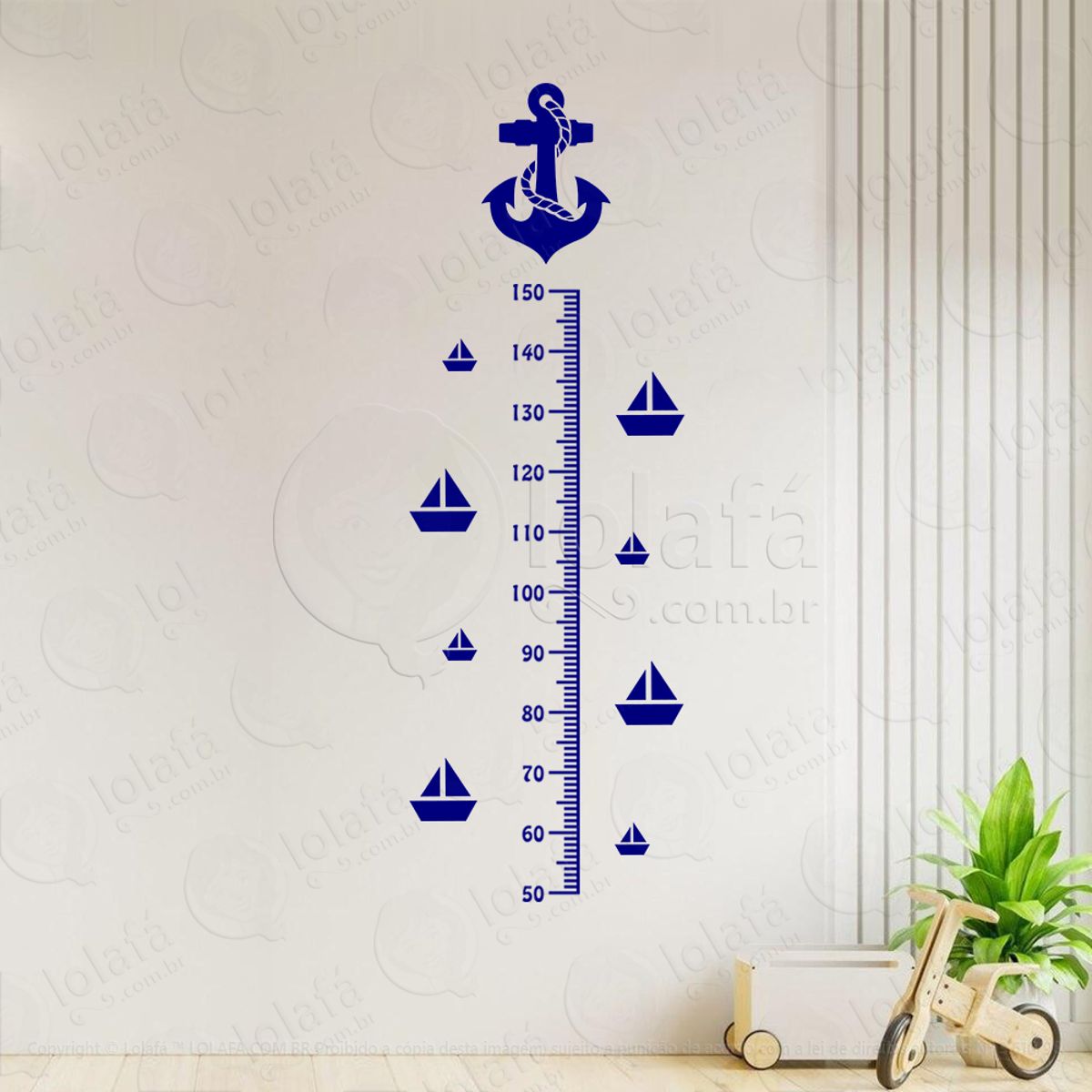 Âncora e Barcos Adesivo Régua de Crescimento Infantil, Medidor de Altura para Quarto, Porta e Parede Mod:232