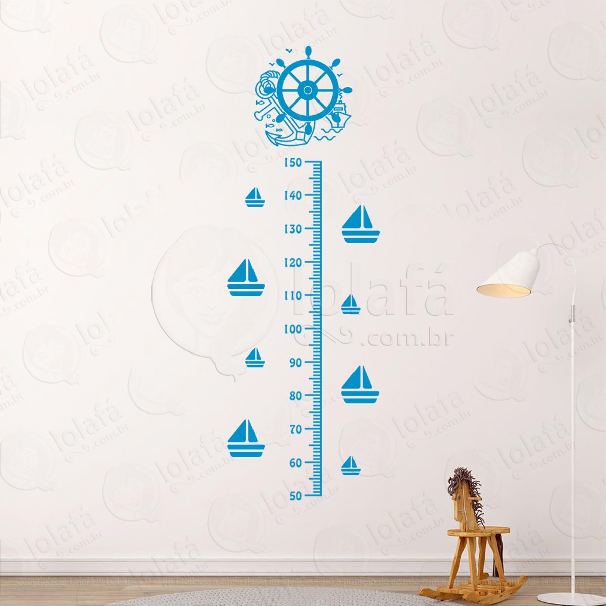 Âncora e Volante de Navio e Barcos Adesivo Régua de Crescimento Infantil, Medidor de Altura para Quarto, Porta e Parede Mod:233