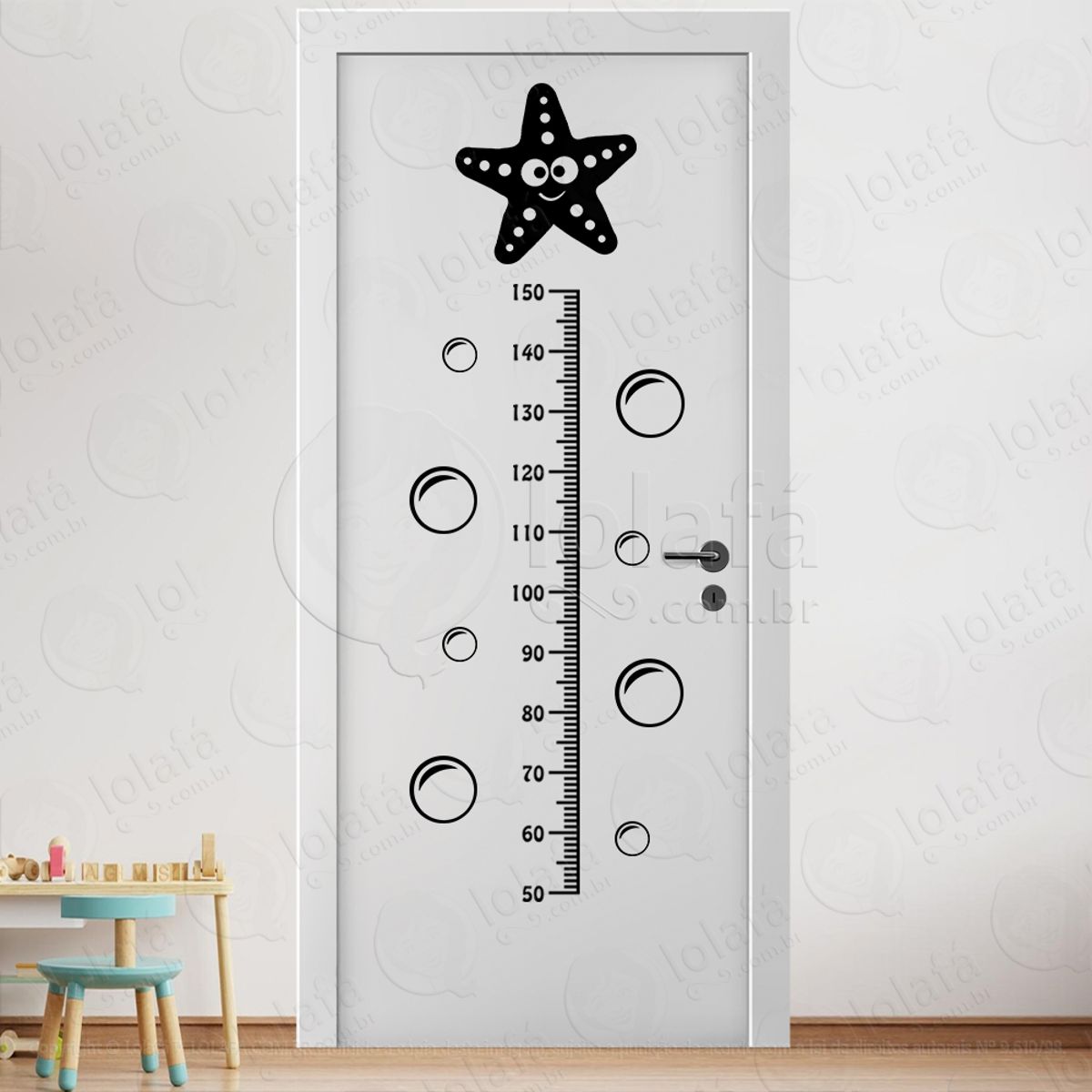 Estrela-do-mar e Bolhas Adesivo Régua de Crescimento Infantil, Medidor de Altura para Quarto, Porta e Parede Mod:263