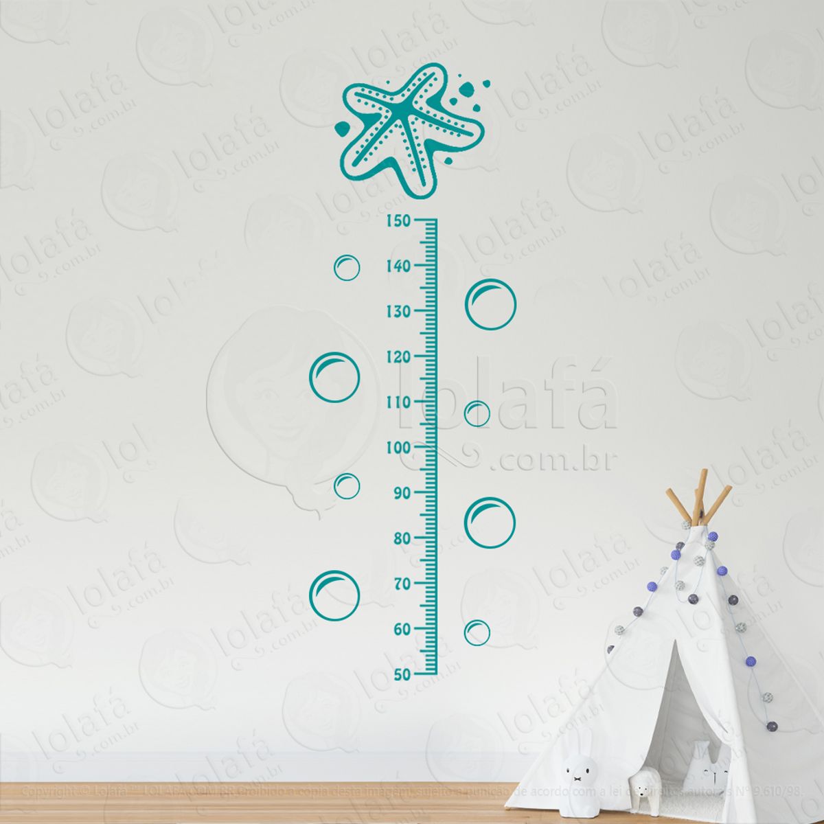 Estrela-do-mar e Bolhas Adesivo Régua de Crescimento Infantil, Medidor de Altura para Quarto, Porta e Parede Mod:264