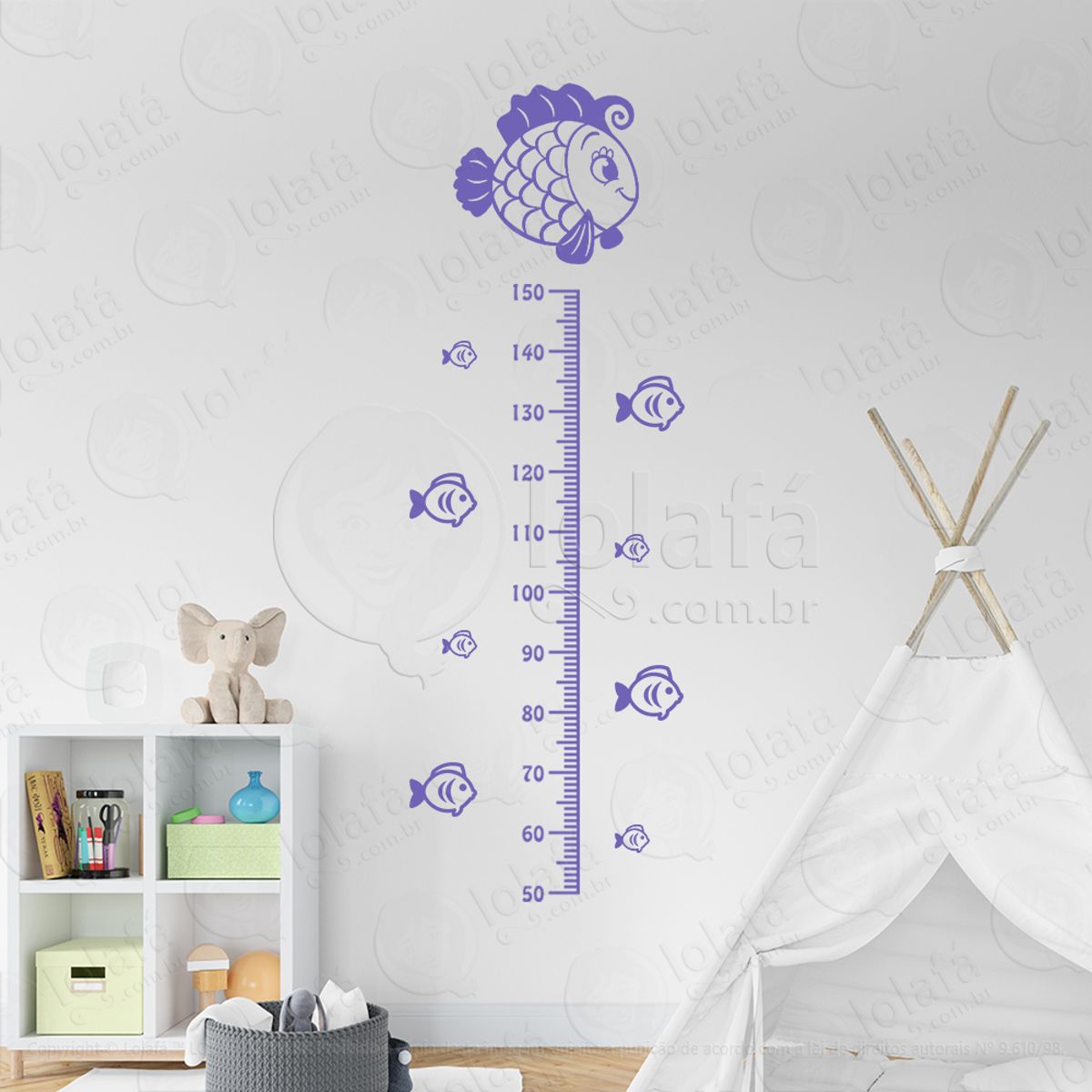Peixe e Peixes Adesivo Régua de Crescimento Infantil, Medidor de Altura para Quarto, Porta e Parede Mod:269