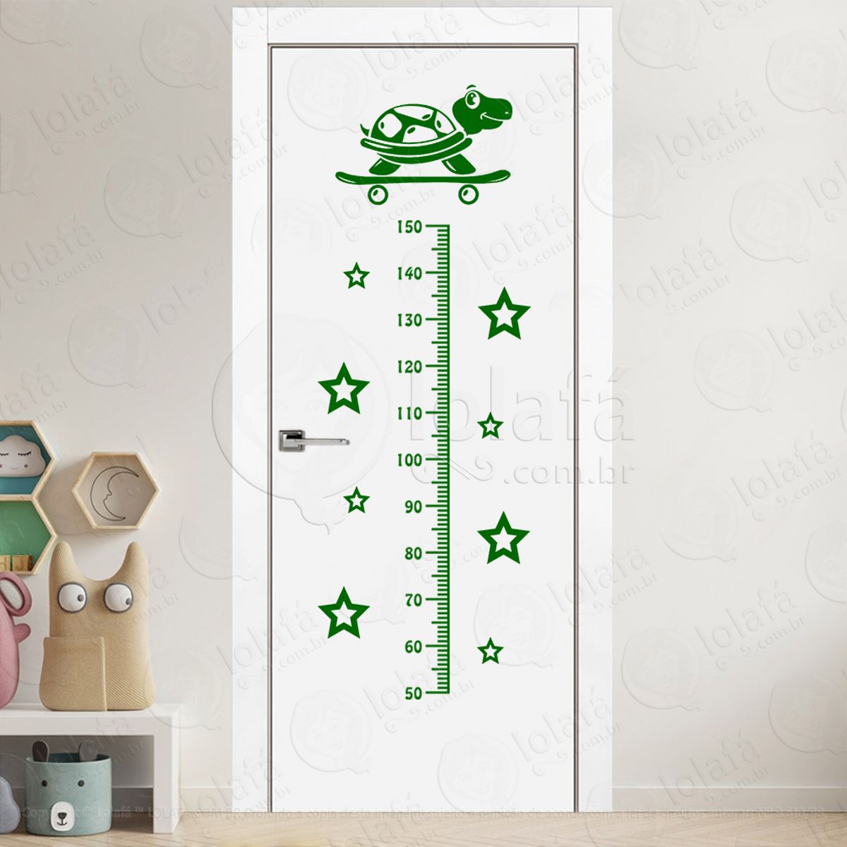Tartaruga e Estrelas Adesivo Régua de Crescimento Infantil, Medidor de Altura para Quarto, Porta e Parede Mod:276