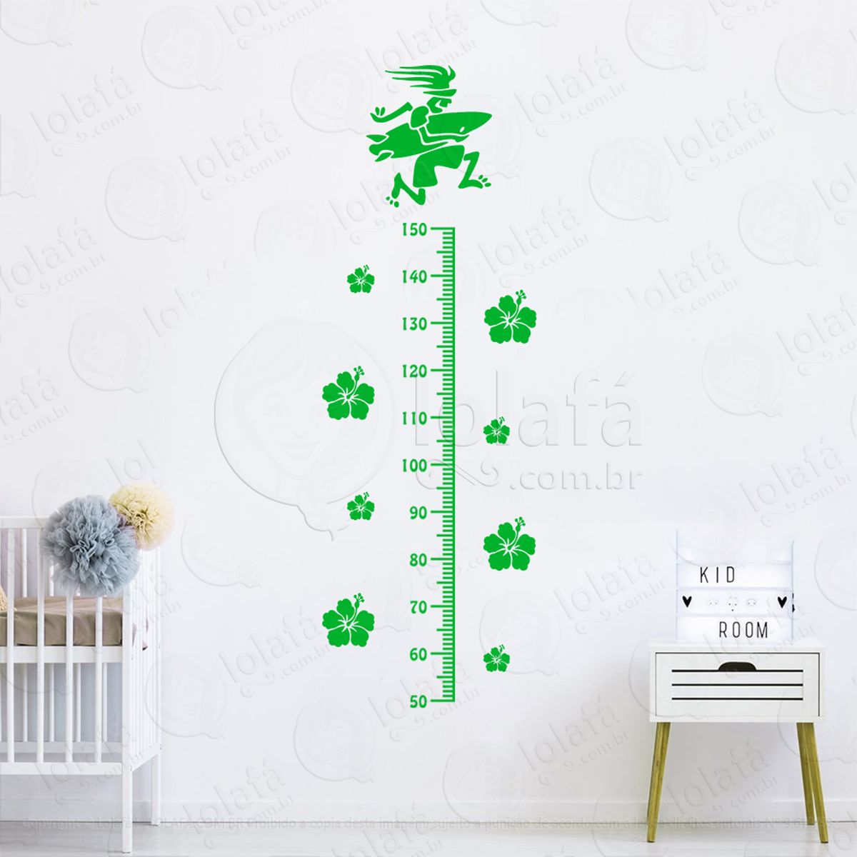 Surf e Flores Adesivo Régua de Crescimento Infantil, Medidor de Altura para Quarto, Porta e Parede Mod:286