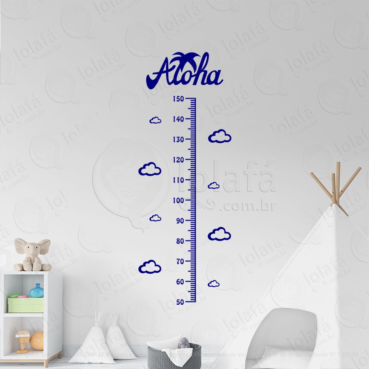 Surf e Nuvens Adesivo Régua de Crescimento Infantil, Medidor de Altura para Quarto, Porta e Parede Mod:287