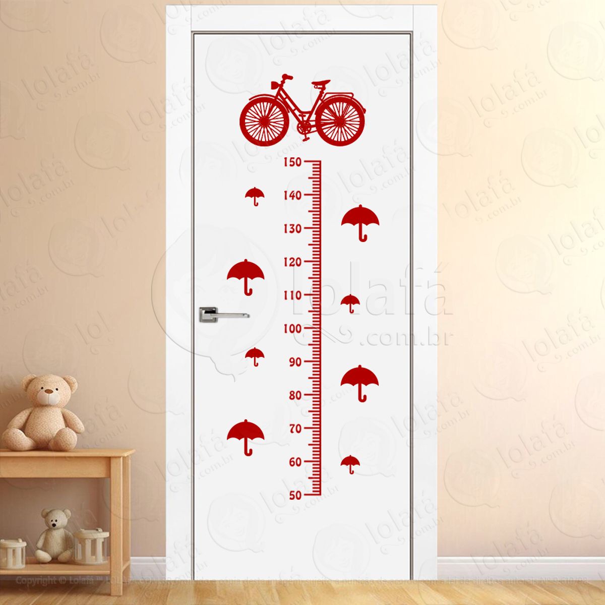 Bicicleta e Guarda-Chuvas Adesivo Régua de Crescimento Infantil, Medidor de Altura para Quarto, Porta e Parede Mod:304