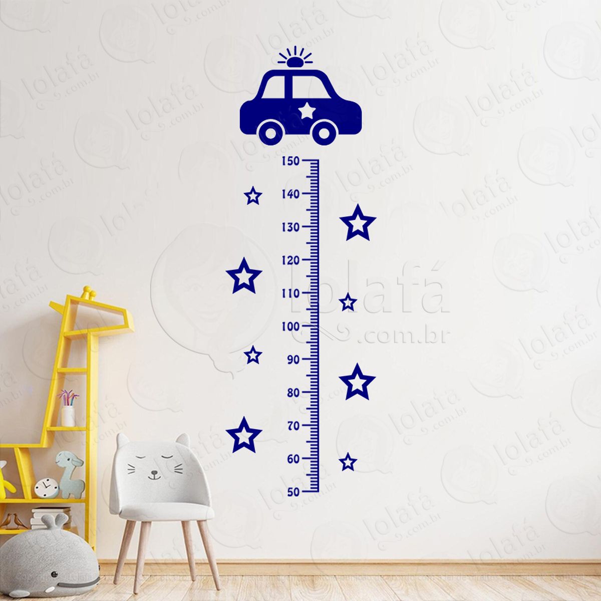 Carro e Estrelas Adesivo Régua de Crescimento Infantil, Medidor de Altura para Quarto, Porta e Parede Mod:311