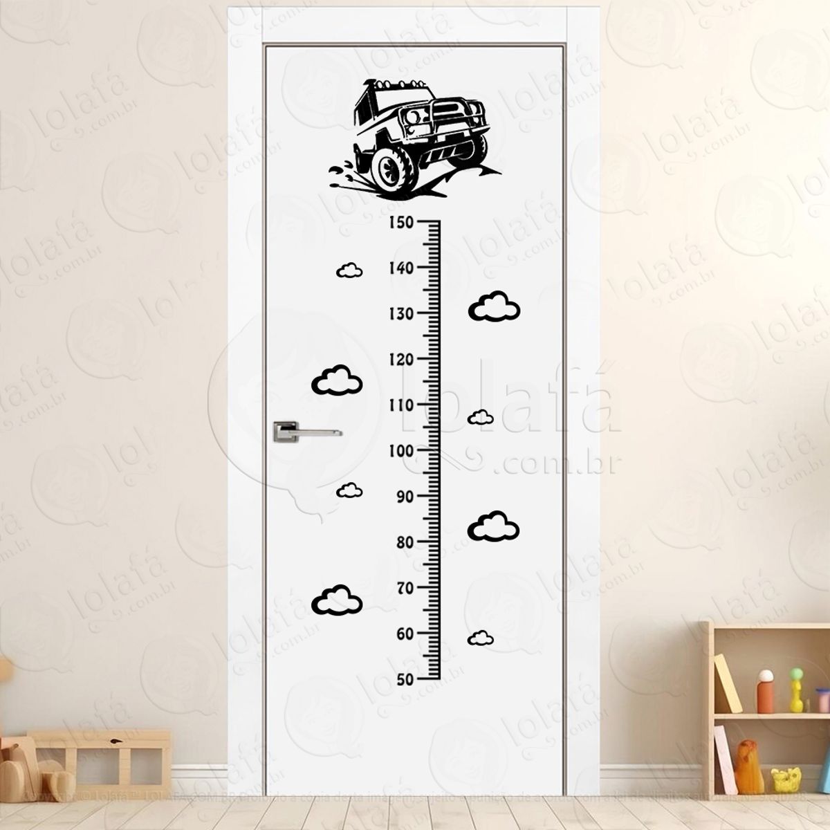 Carro e Nuvens Adesivo Régua de Crescimento Infantil, Medidor de Altura para Quarto, Porta e Parede Mod:316
