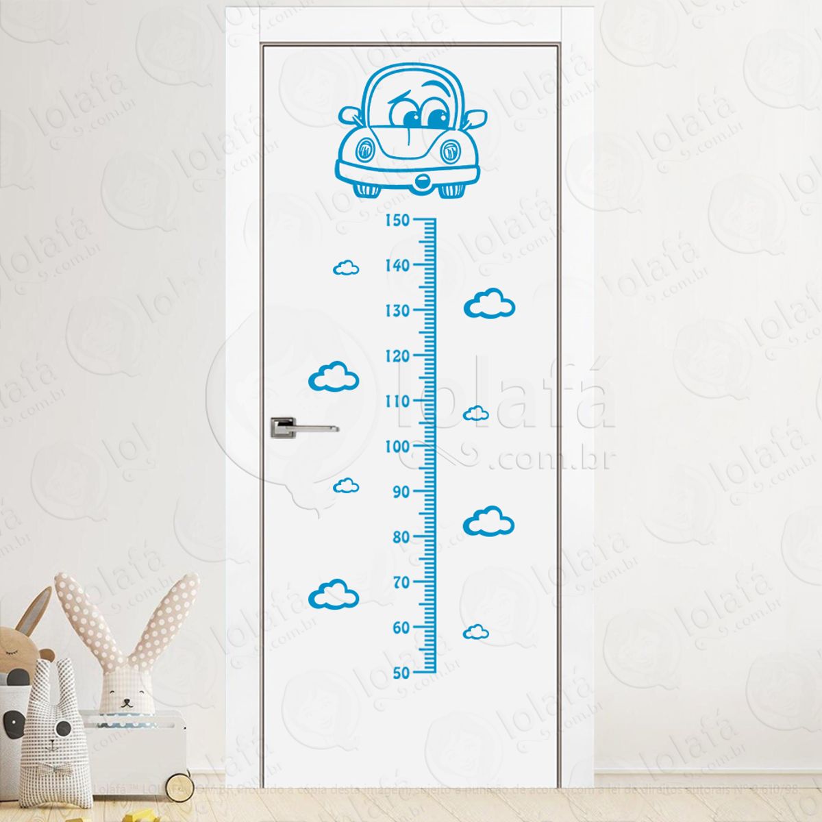 Carro e Nuvens Adesivo Régua de Crescimento Infantil, Medidor de Altura para Quarto, Porta e Parede Mod:317