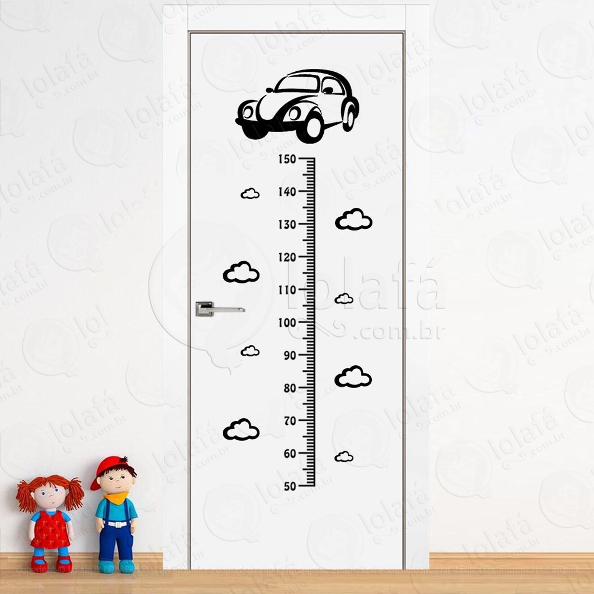 Carro e Nuvens Adesivo Régua de Crescimento Infantil, Medidor de Altura para Quarto, Porta e Parede Mod:318