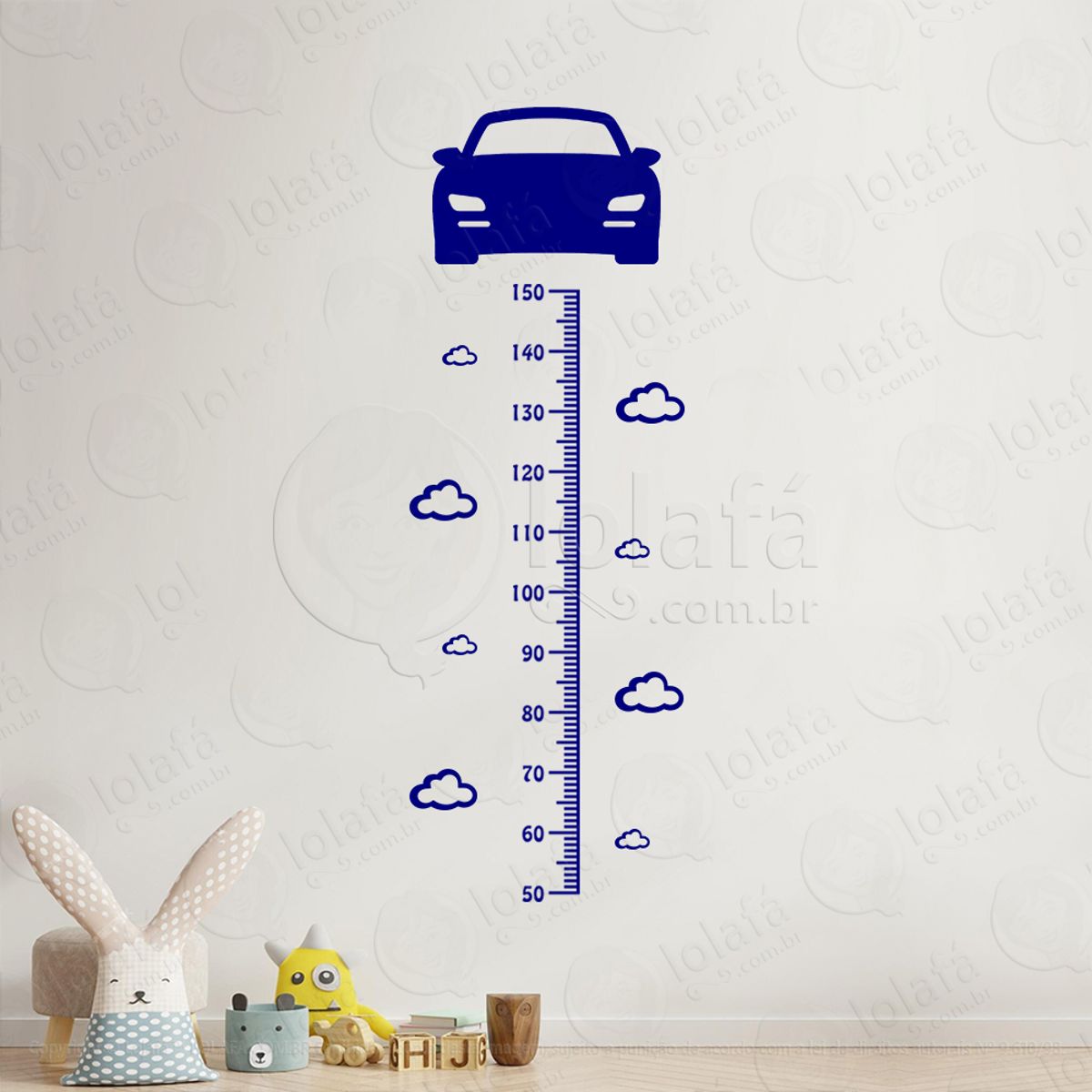 Carro e Nuvens Adesivo Régua de Crescimento Infantil, Medidor de Altura para Quarto, Porta e Parede Mod:319