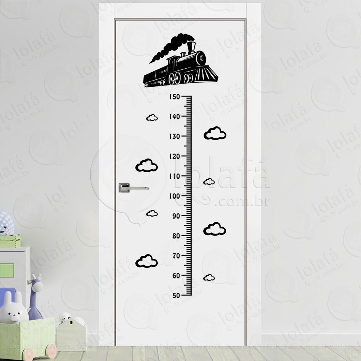 Trêm e Nuvens Adesivo Régua de Crescimento Infantil, Medidor de Altura para Quarto, Porta e Parede Mod:331
