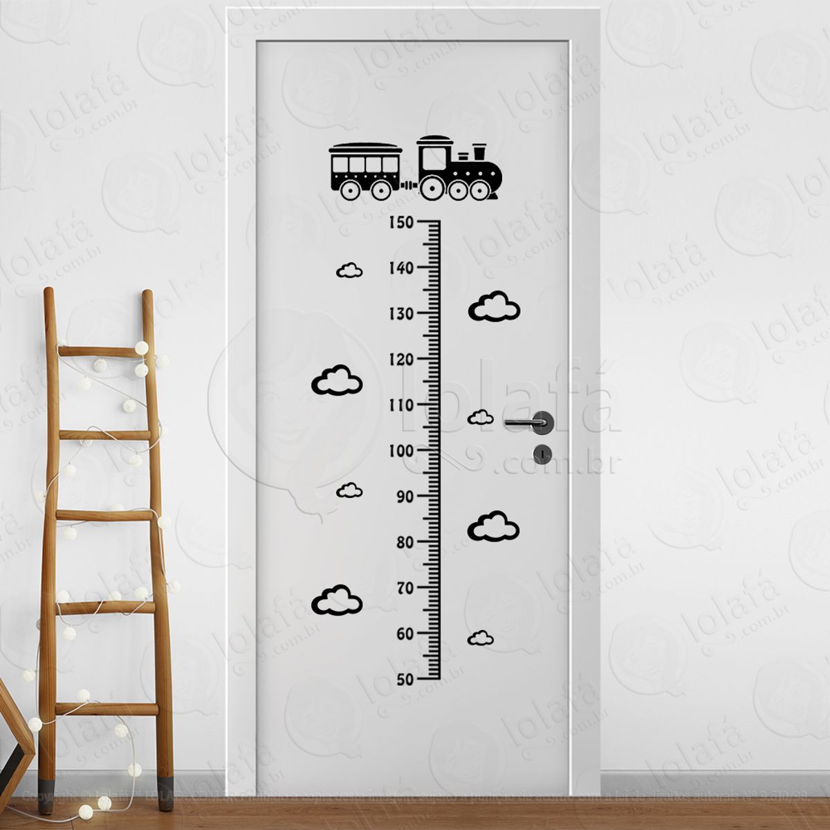 Trêm e Nuvens Adesivo Régua de Crescimento Infantil, Medidor de Altura para Quarto, Porta e Parede Mod:332