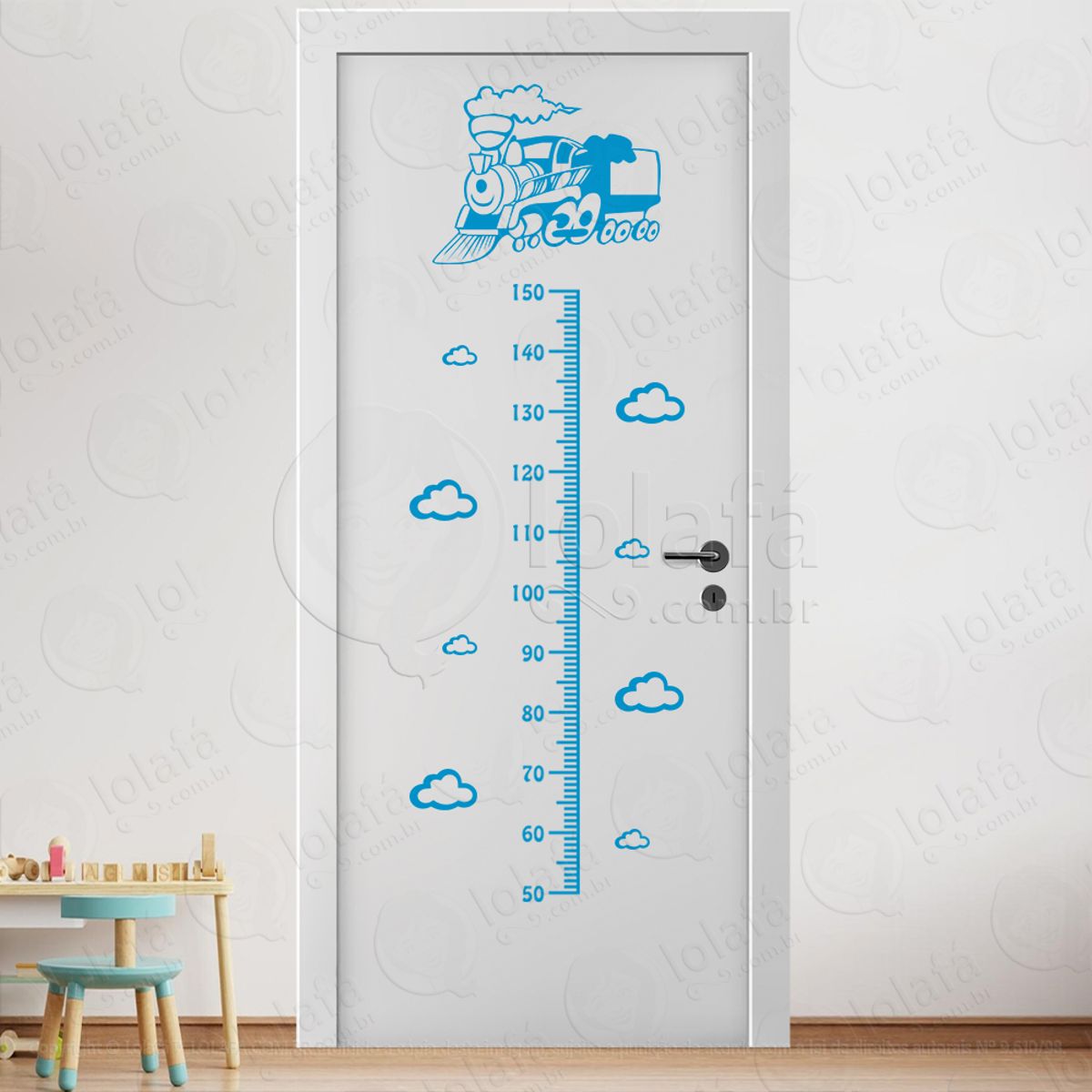 Trêm e Nuvens Adesivo Régua de Crescimento Infantil, Medidor de Altura para Quarto, Porta e Parede Mod:333