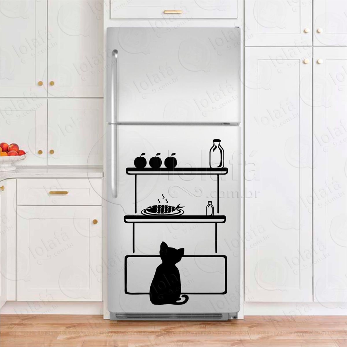 Gato e Prateleiras Adesivo Para Geladeira Mod:170