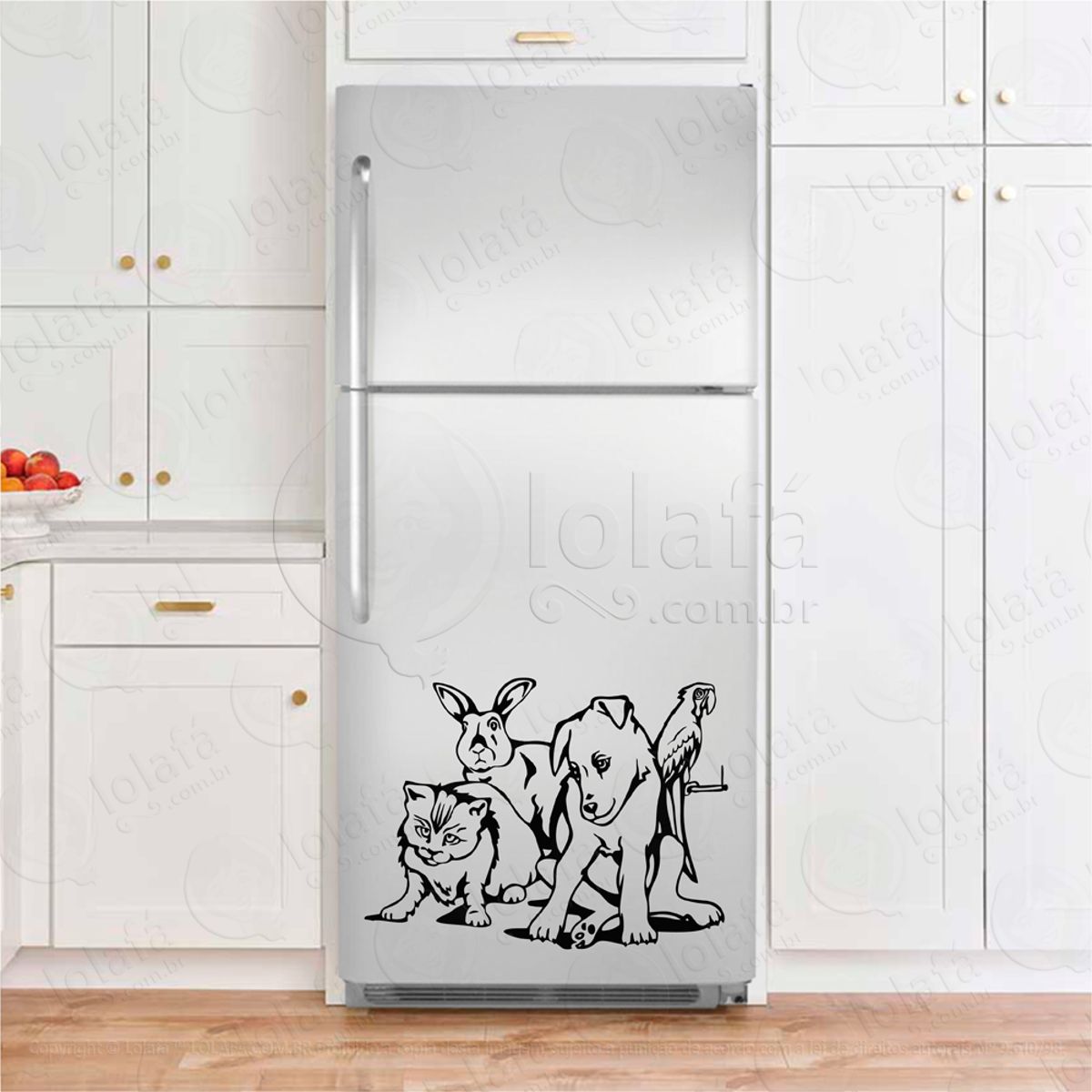Gato, Coelho, Cachorro e Papagaio Adesivo De Geladeira Mod:184