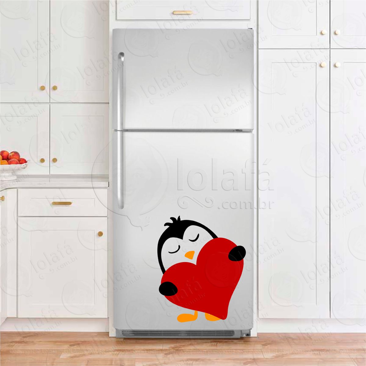 Pinguim e Coração Adesivo De Geladeira Mod:204