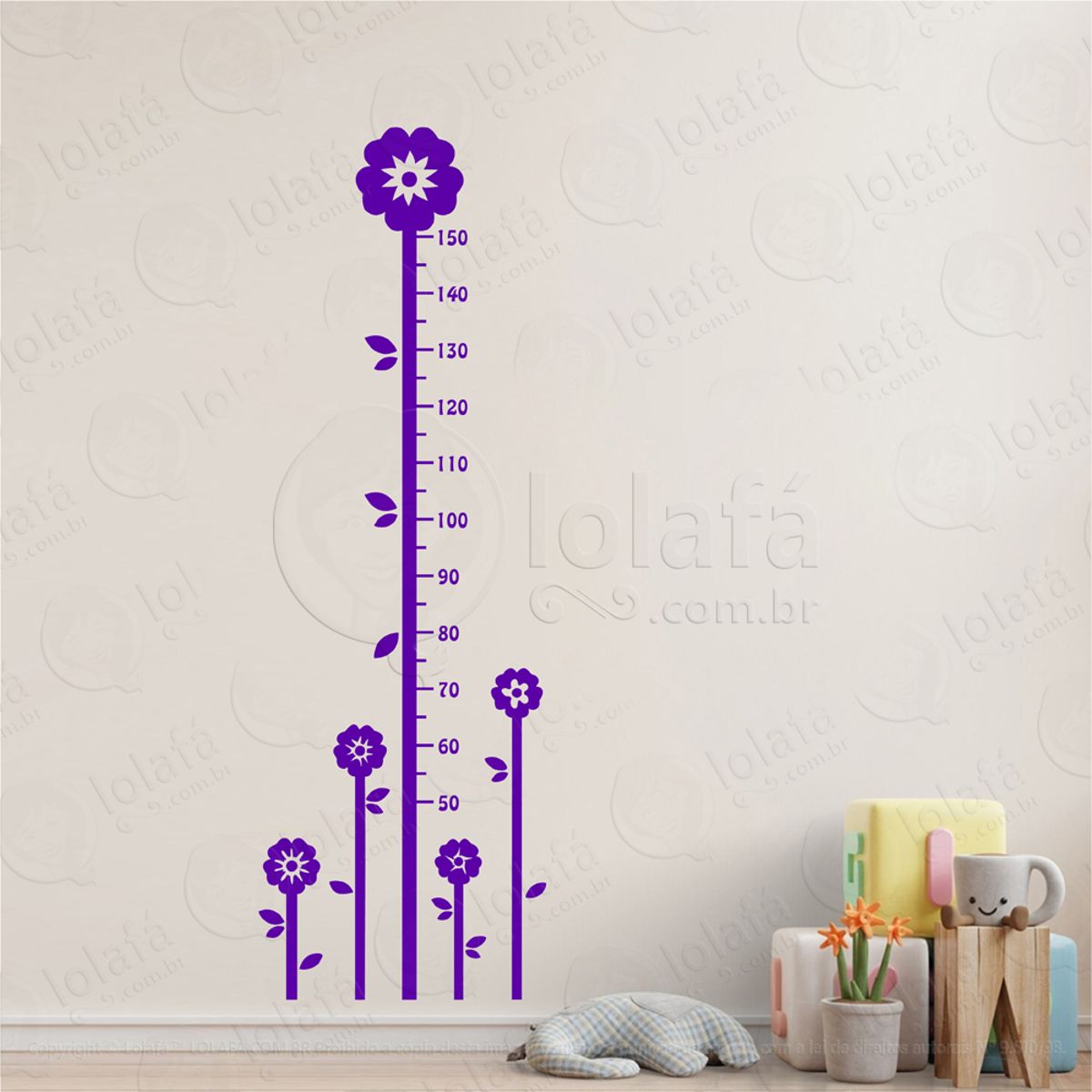 Flores Floral Adesivo Régua de Crescimento Infantil, Medidor de Altura para Quarto, Porta e Parede Mod:7
