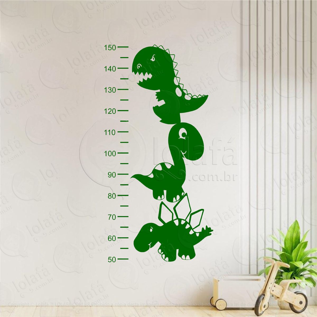 Dinossauros Adesivo Régua de Crescimento Infantil, Medidor de Altura para Quarto, Porta e Parede Mod:19