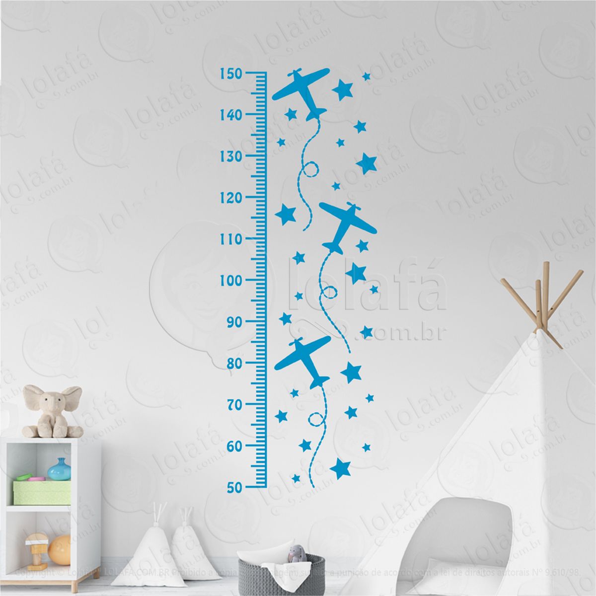 Aviões e Estrelas Adesivo Régua de Crescimento Infantil, Medidor de Altura para Quarto, Porta e Parede Mod:25