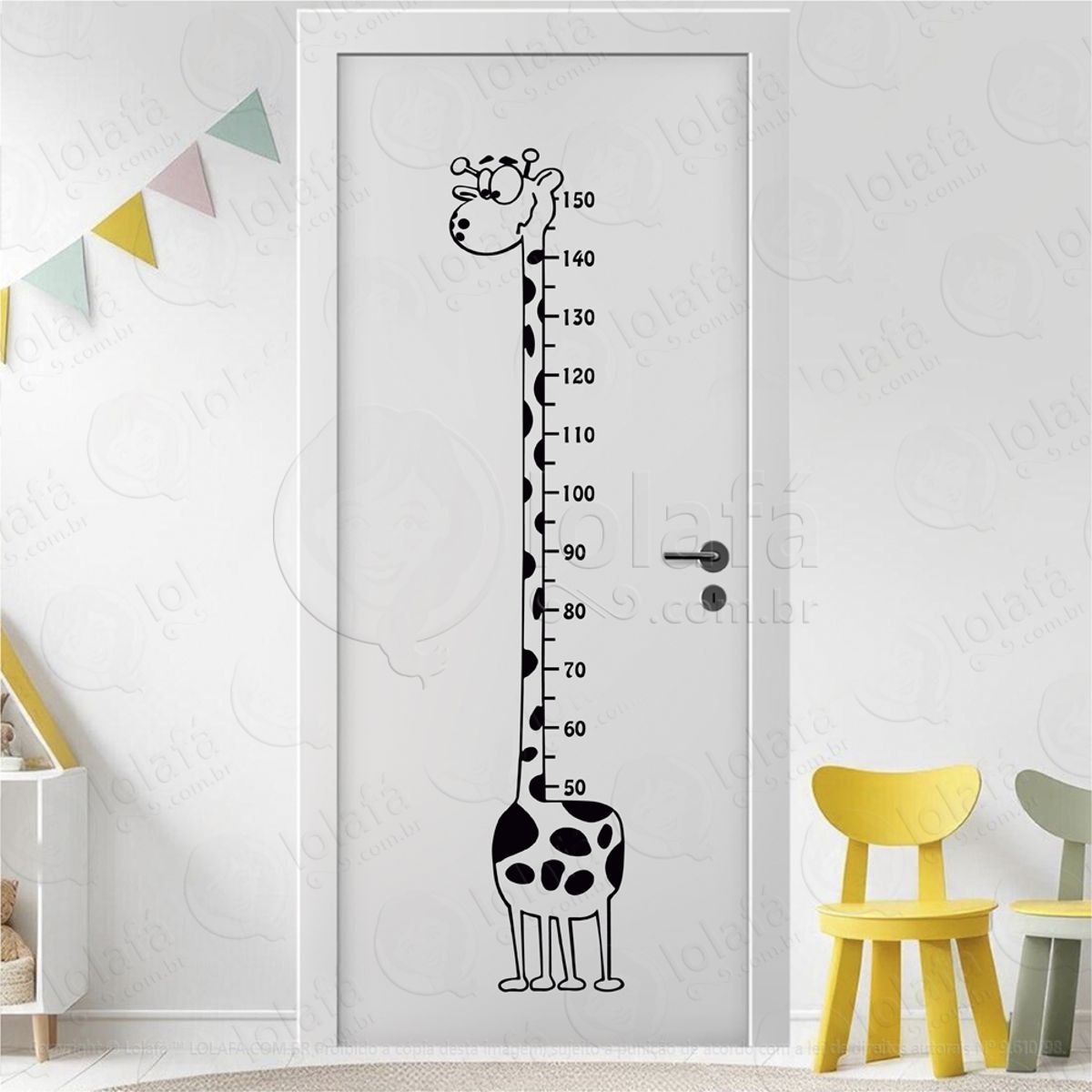 Girafa Adesivo Régua de Crescimento Infantil, Medidor de Altura para Quarto, Porta e Parede Mod:31