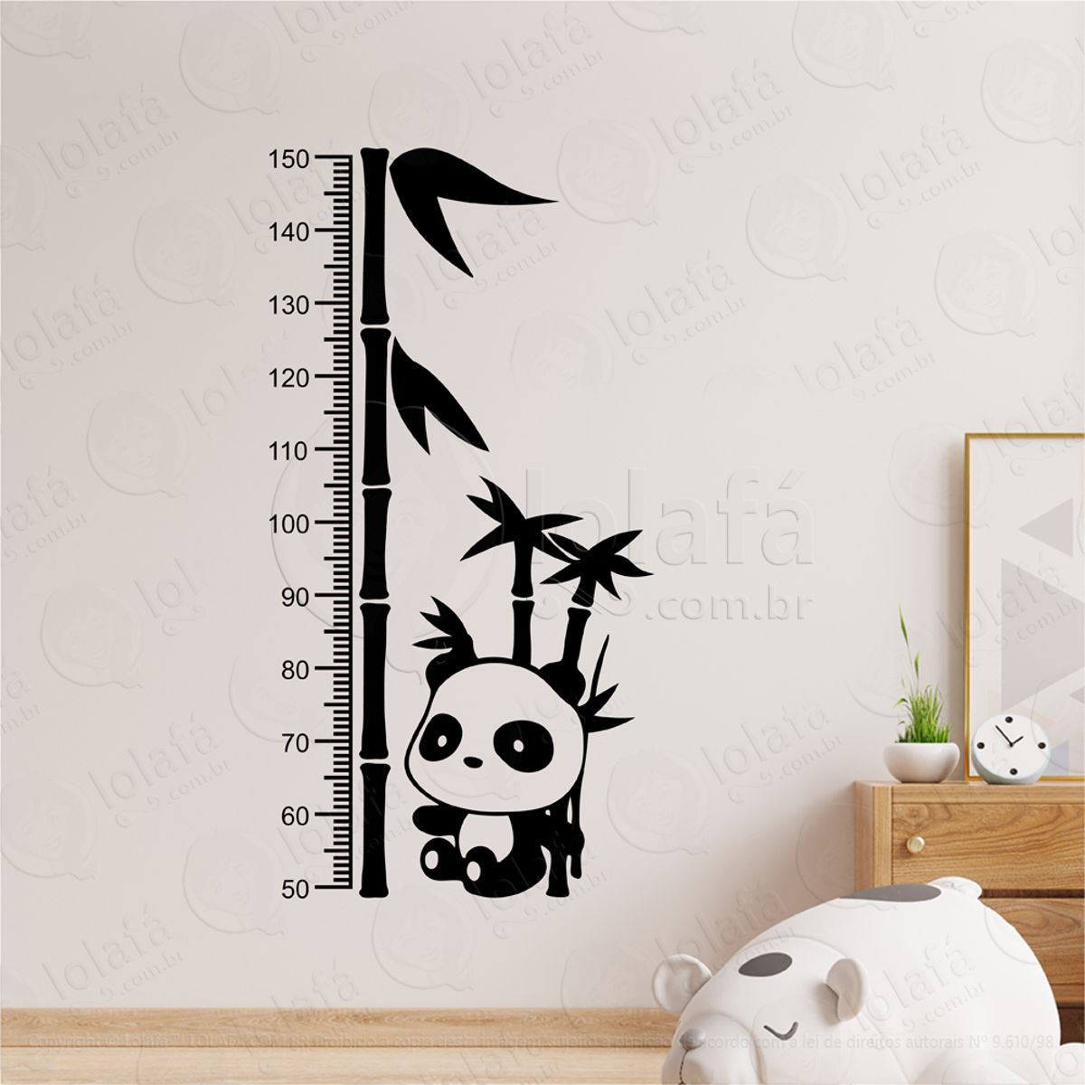 Urso Panda e Bambu Adesivo Régua de Crescimento Infantil, Medidor de Altura para Quarto, Porta e Parede Mod:40