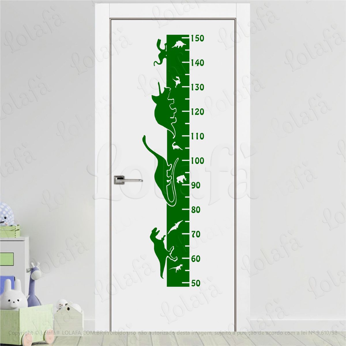 Dinossauros Adesivo Régua de Crescimento Infantil, Medidor de Altura para Quarto, Porta e Parede Mod:54