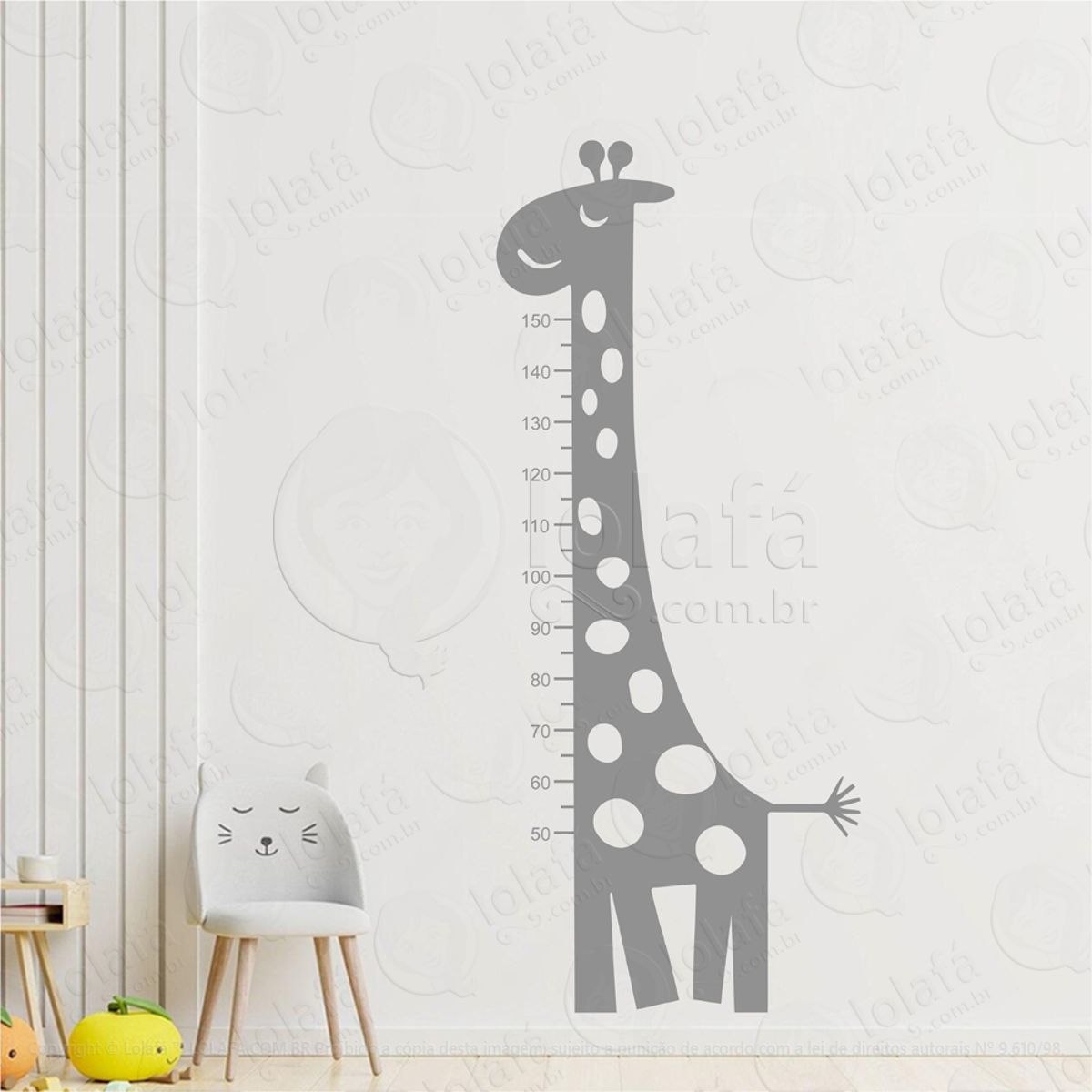 Girafa Adesivo Régua de Crescimento Infantil, Medidor de Altura para Quarto, Porta e Parede Mod:60