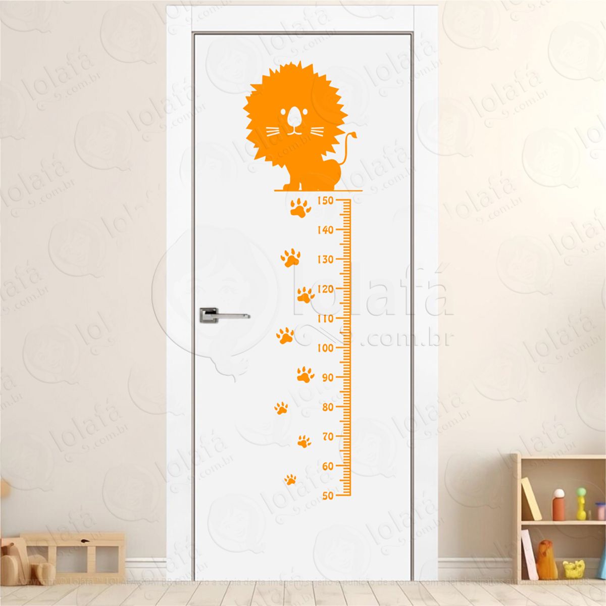 Leão e Patas Adesivo Régua de Crescimento Infantil, Medidor de Altura para Quarto, Porta e Parede Mod:61
