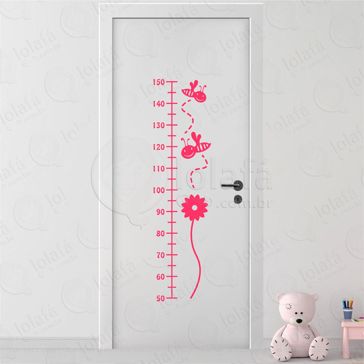 Abelhas e Flor Adesivo Régua de Crescimento Infantil, Medidor de Altura para Quarto, Porta e Parede Mod:64