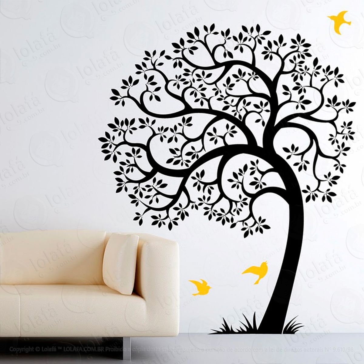 Arvore com Pássaros Adesivo de Parede Decorativo para Casa, Sala, Quarto e Vidro Mod:4