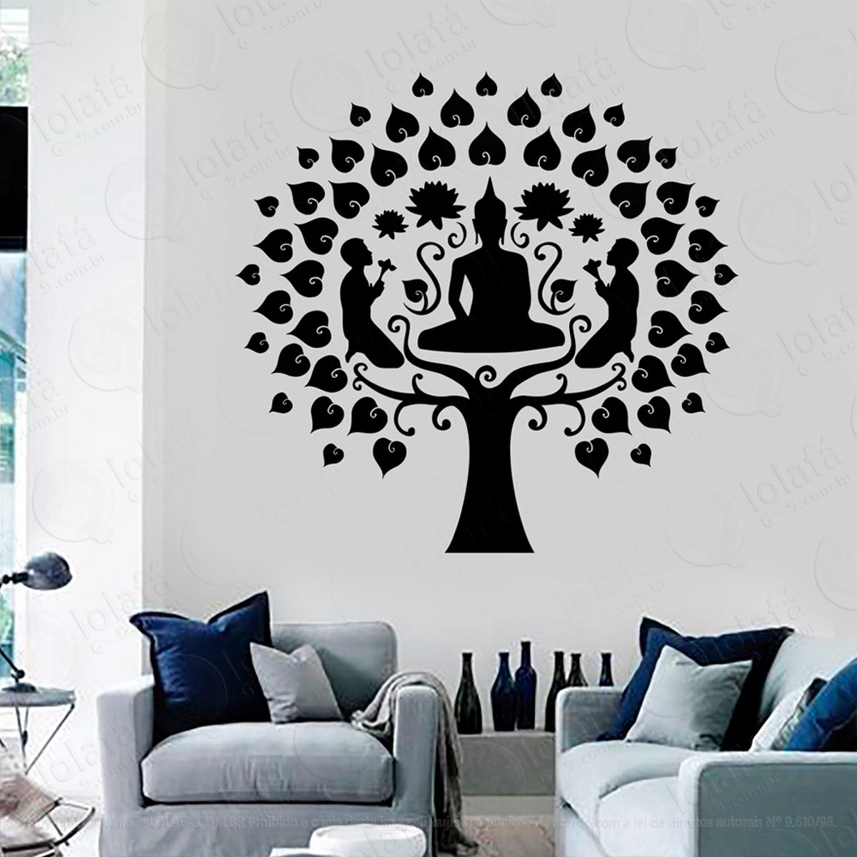 Arvore da Vida Lotus Hindu Adesivo de Parede Decorativo para Casa, Sala, Quarto e Vidro Mod:5