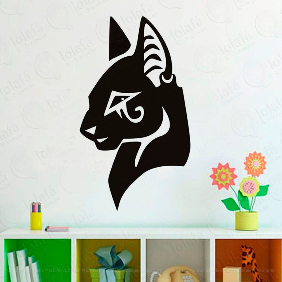 Bastet Olho de Hórus Adesivo de Parede Decorativo para Casa, Sala, Quarto e Vidro Mod:10