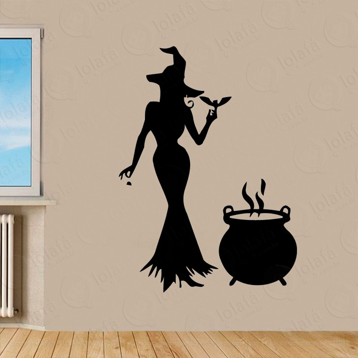 Bruxa com Caldeirão Adesivo de Parede Decorativo para Casa, Sala, Quarto e Vidro Mod:12