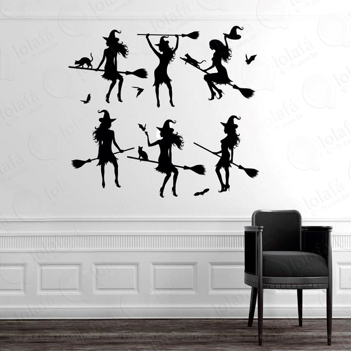 Cartela Bruxas Estilosas Adesivo de Parede Decorativo para Casa, Sala, Quarto e Vidro Mod:15