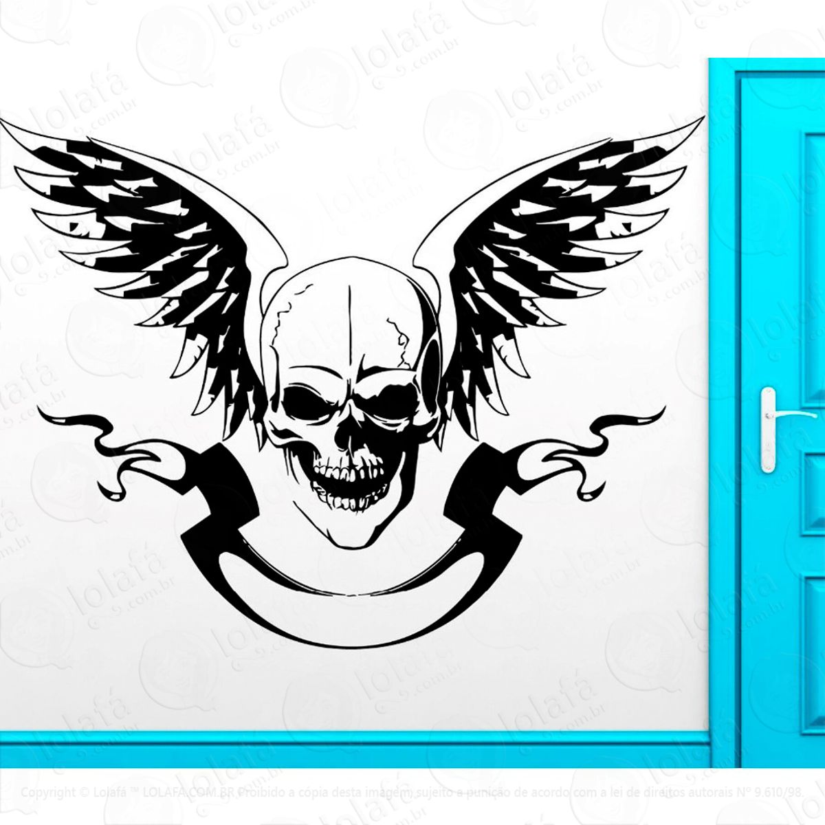 Caveira com Asas Adesivo de Parede Decorativo para Casa, Sala, Quarto e Vidro Mod:22