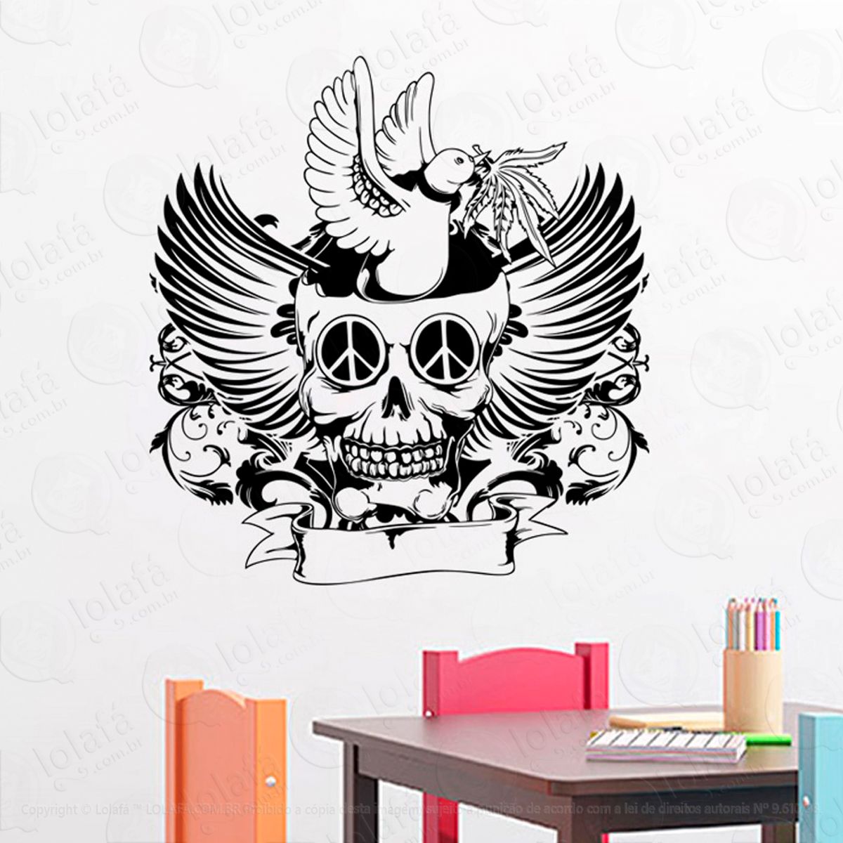 Caveira decorativa Adesivo de Parede Decorativo para Casa, Sala, Quarto e Vidro Mod:23