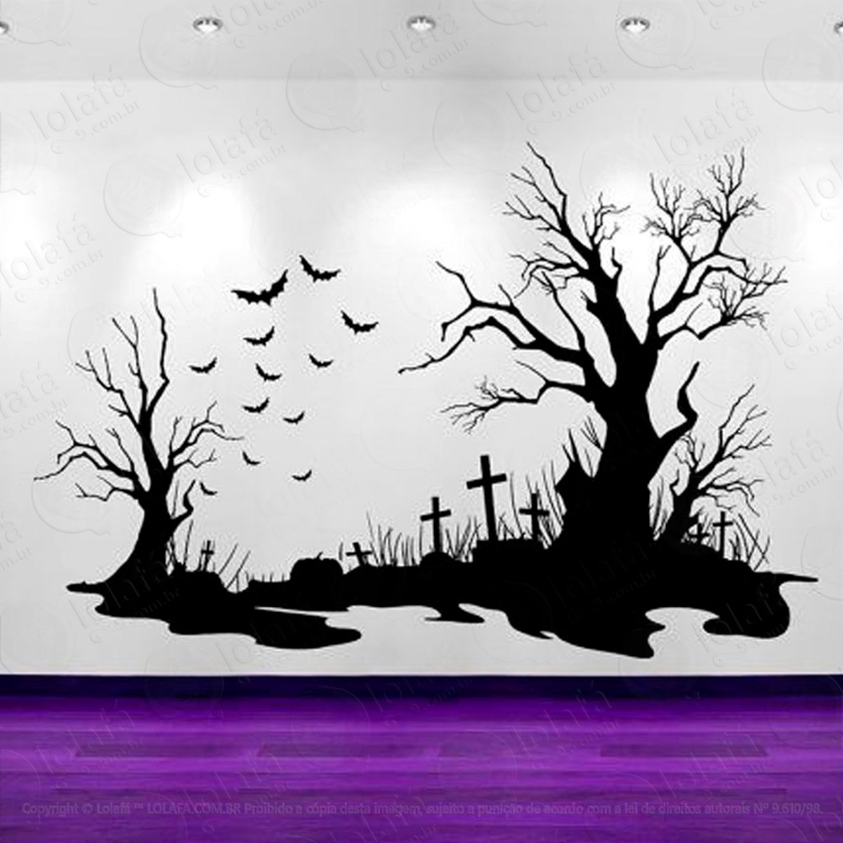 Cemitério Assombrado Adesivo de Parede Decorativo para Casa, Sala, Quarto e Vidro Mod:25