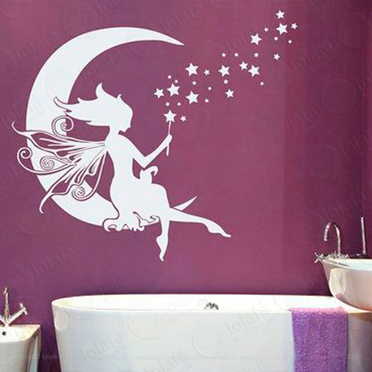 Fadinha na Lua Adesivo de Parede Decorativo para Casa, Sala, Quarto e Vidro Mod:44