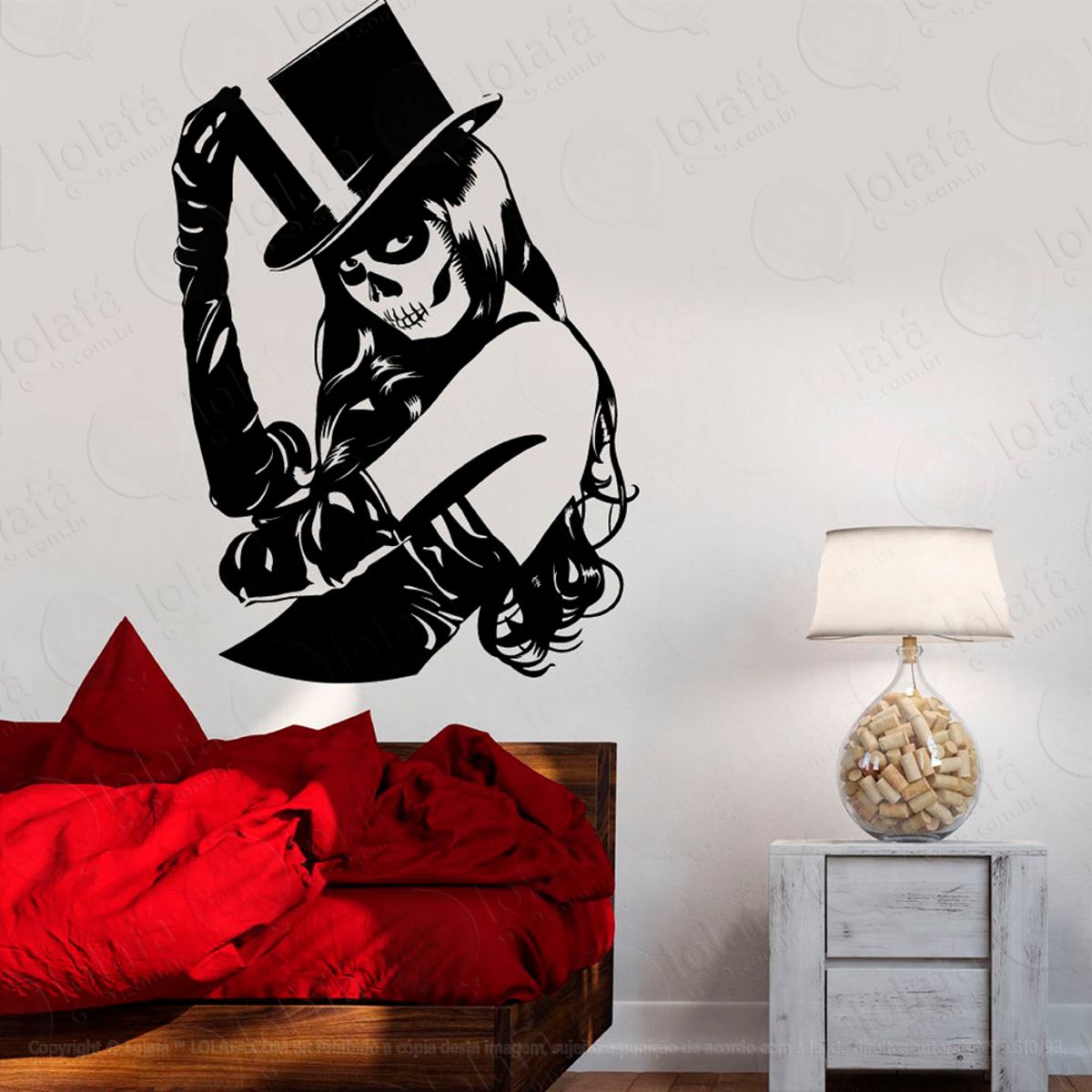 Garota Caveira Adesivo de Parede Decorativo para Casa, Sala, Quarto e Vidro Mod:53