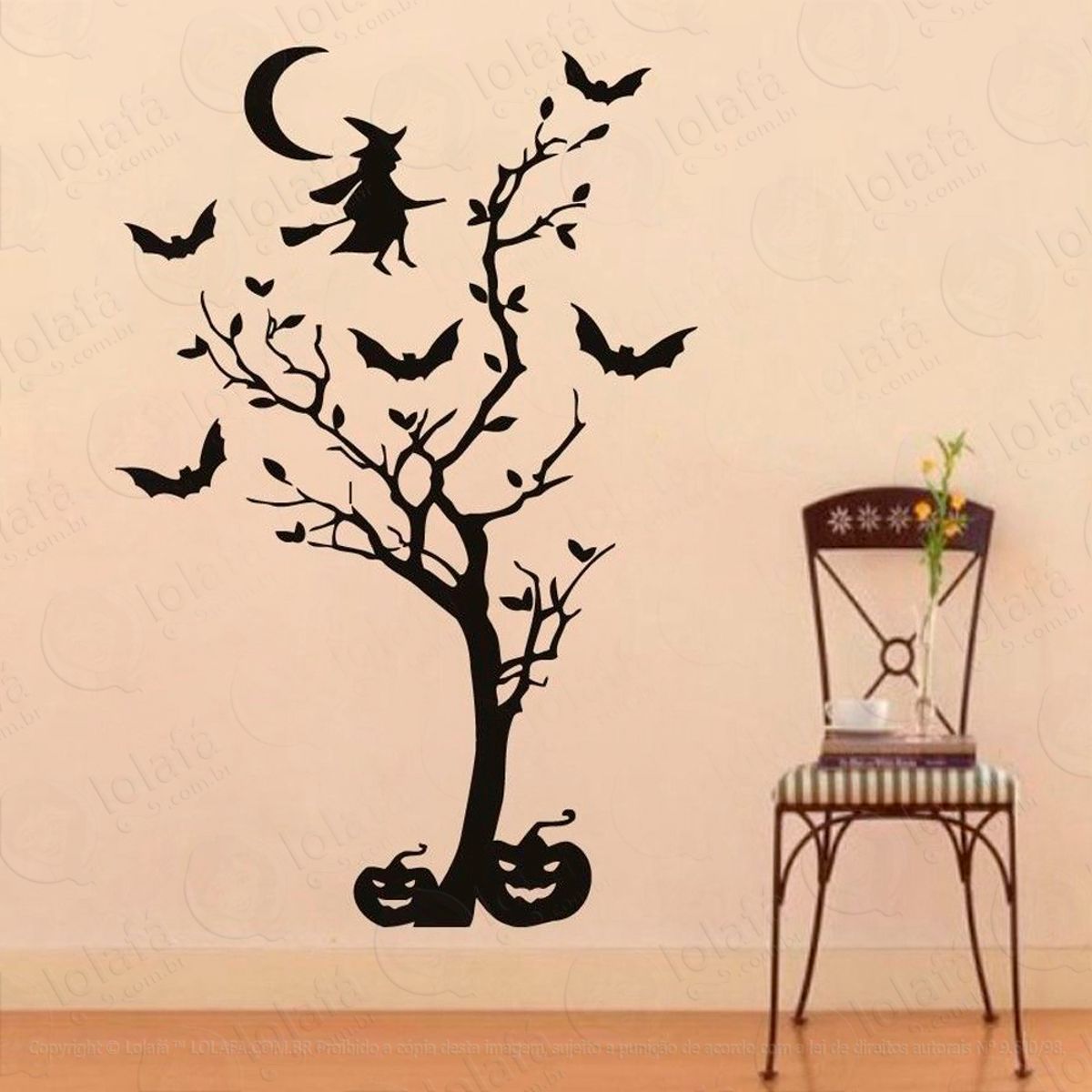 Halloween Arvore e Bruxa Adesivo de Parede Decorativo para Casa, Sala, Quarto e Vidro Mod:59
