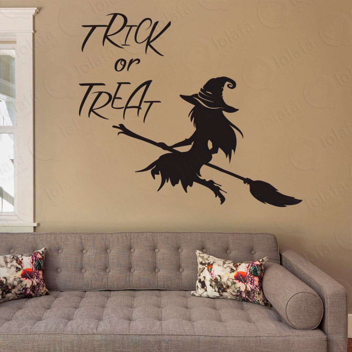 Halloween Bruxa na Vassoura Adesivo de Parede Decorativo para Casa, Sala, Quarto e Vidro Mod:60