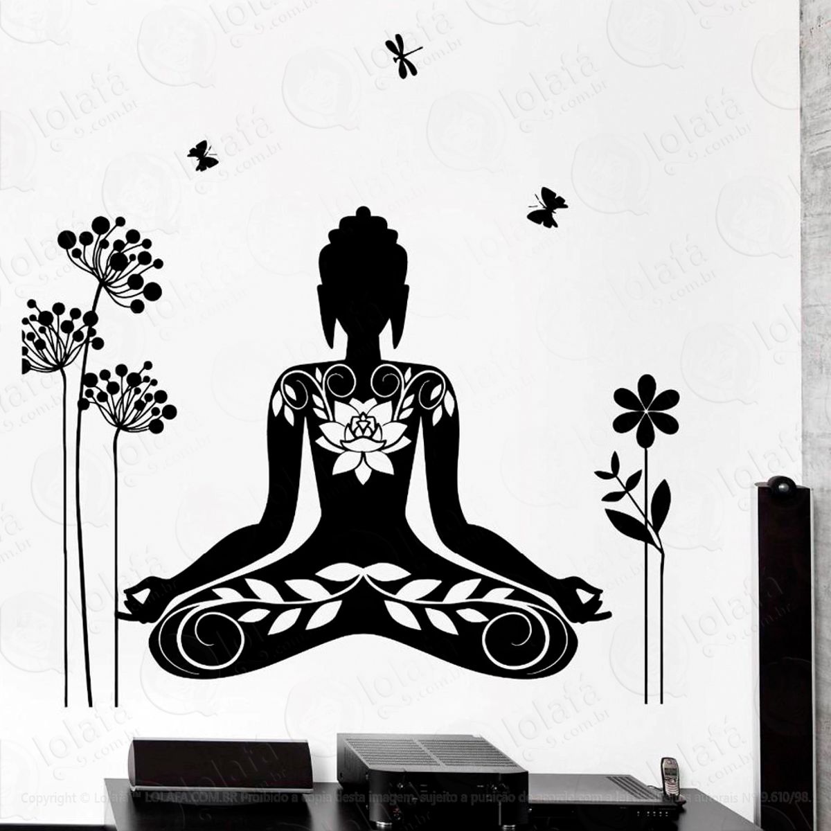 Meditação Lotus Adesivo de Parede Decorativo para Casa, Sala, Quarto e Vidro Mod:64