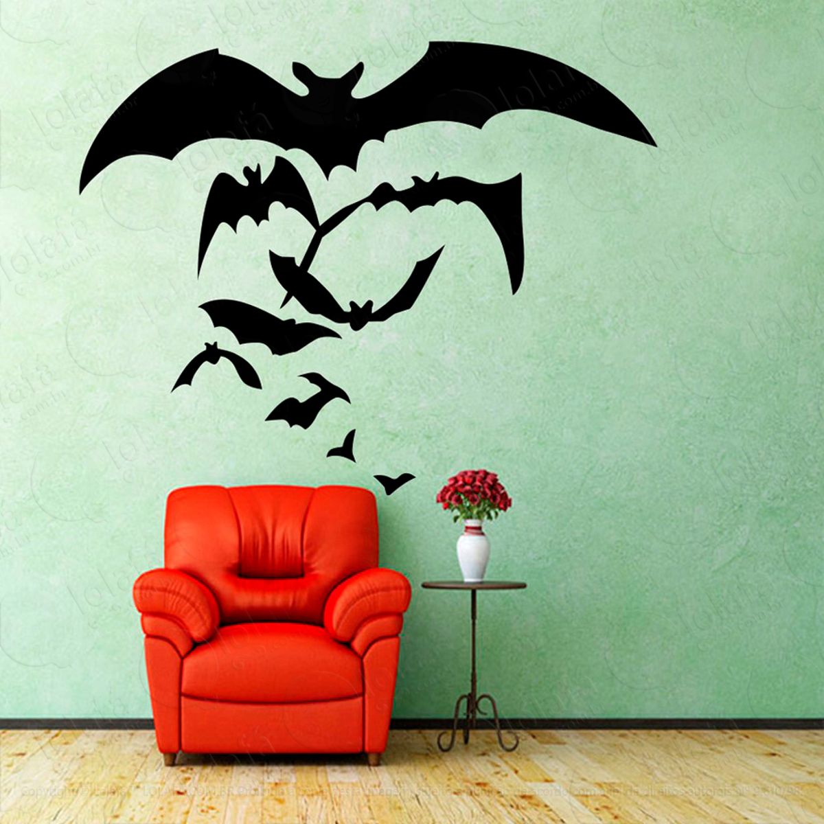 Cartela Morcegos Adesivo de Parede Decorativo para Casa, Sala, Quarto e Vidro Mod:66