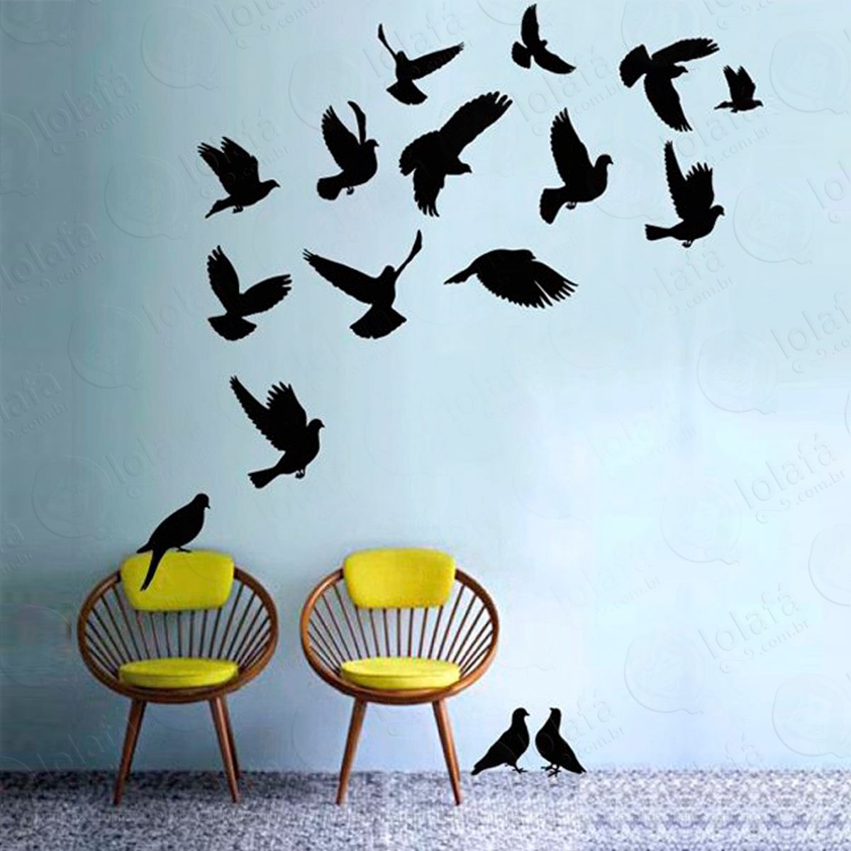 Cartela Pássaros em bando Adesivo de Parede Decorativo para Casa, Sala, Quarto e Vidro Mod:69