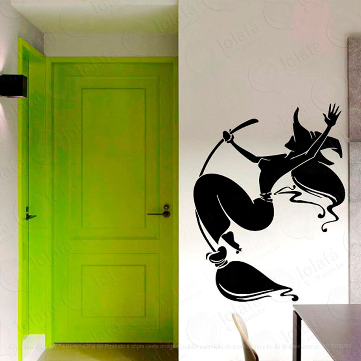 Vassoura com Bruxa Adesivo de Parede Decorativo para Casa, Sala, Quarto e Vidro Mod:78