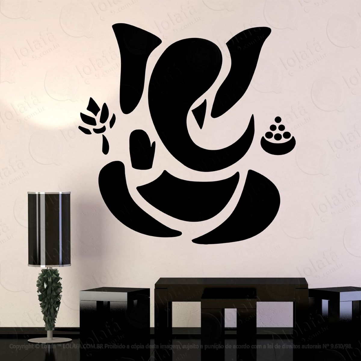 Ganesha Flor de Lótus Adesivo de Parede Decorativo para Casa, Sala, Quarto e Vidro Mod:81