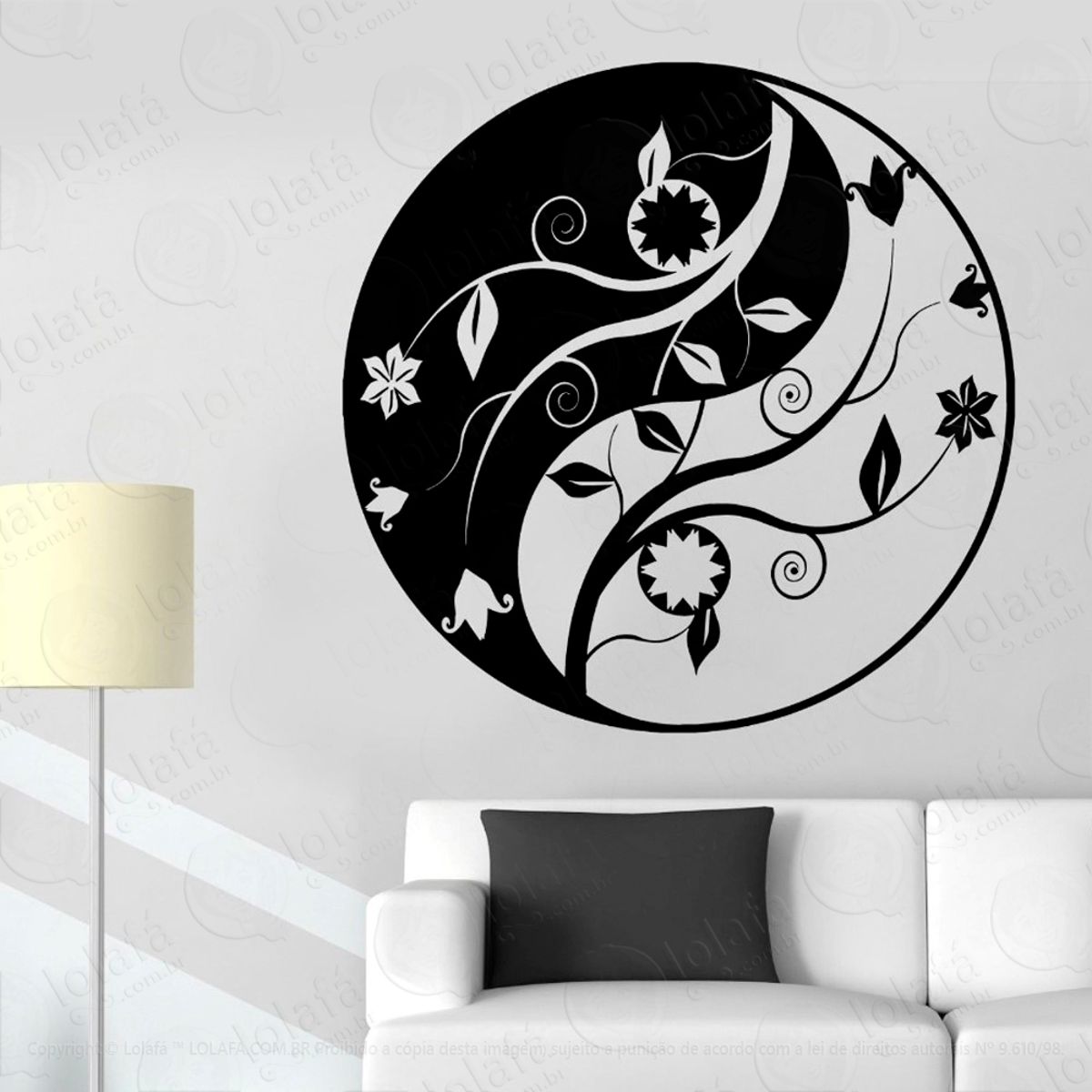 Yin-yang Floral Adesivo de Parede Decorativo para Casa, Sala, Quarto e Vidro Mod:101